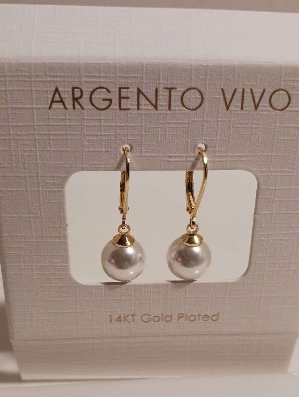 Argento Vivo ⚜️14kt.   Gold-Plated White Pearl Drop Earrings